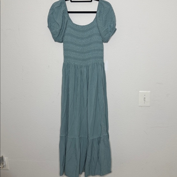 Bohme Elegant Blue Puff Sleeve lined maxi Dress size medium - Picture 3 of 7